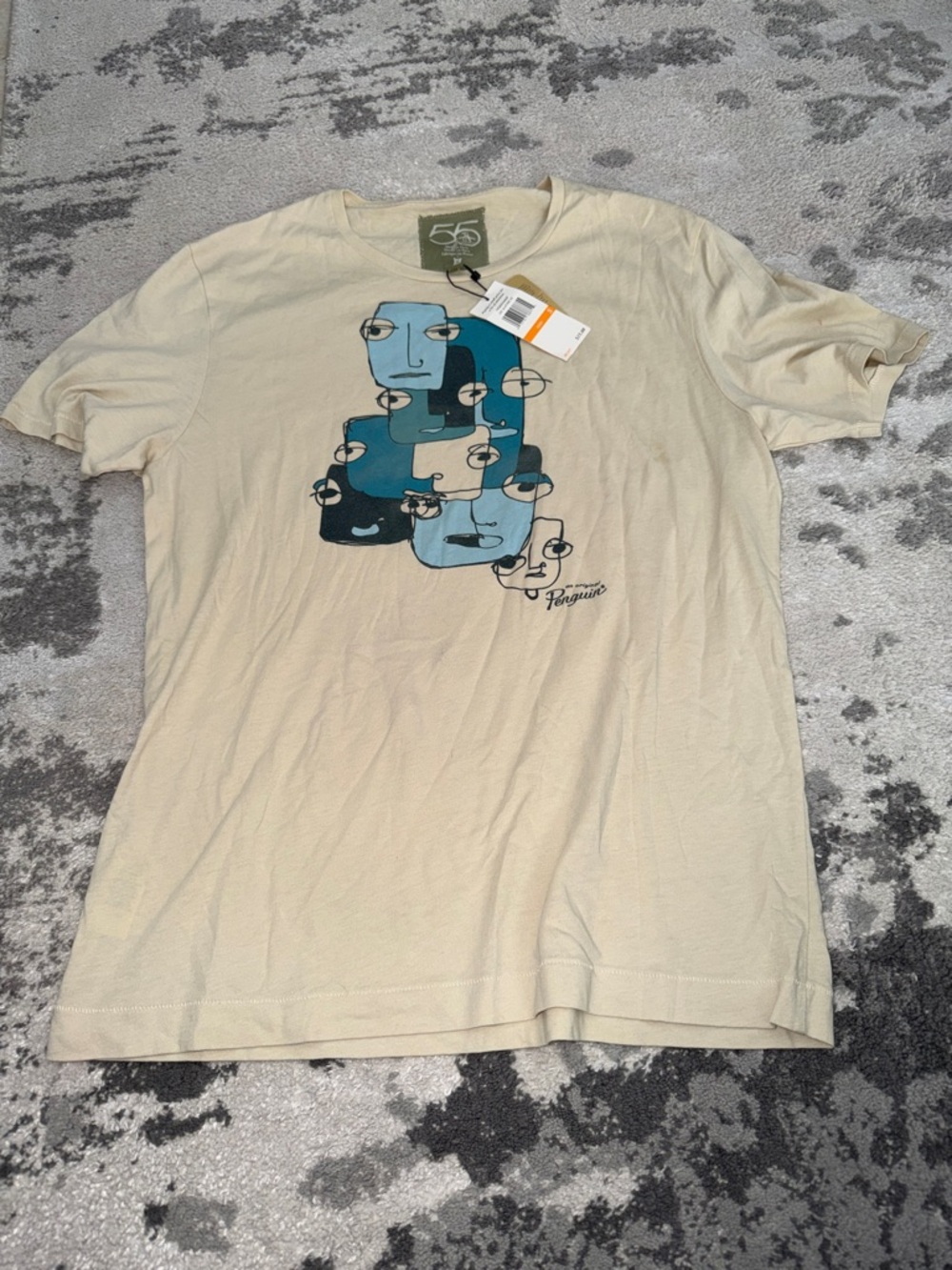 Original Penguin Cream Tee with Blue Graphic Faces